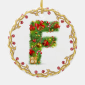 initiaal F monogrammen kerstversiering - cirkel Keramisch Ornament (Achterkant)