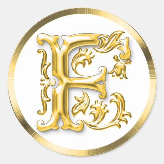 Initiaal F Ronde Sticker in goud (Voorkant)