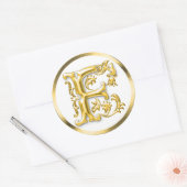 Initiaal F Ronde Sticker in goud (Envelop)