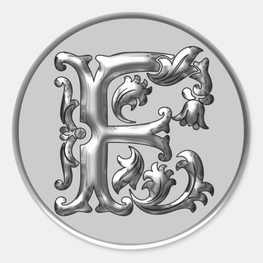 Initiaal F Ronde Sticker in Zilver (Voorkant)