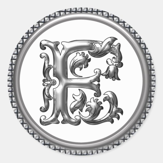 Initiaal F Ronde Sticker in Zilver (Voorkant)