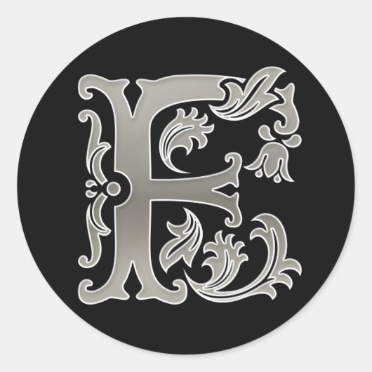 Initiaal F Ronde Sticker in zilver (Voorkant)