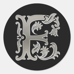 Initiaal F Ronde Sticker in zilver