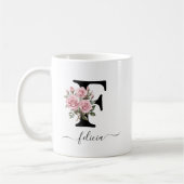 Initiaal F Rozen Bloemen Monogram Naam Koffiemok (Links)