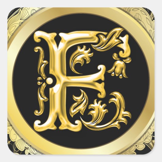 Initiaal F vierkante Sticker in goud (Voorkant)