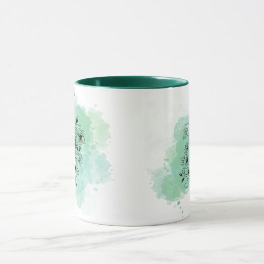 Initiaal F Waterverf Monogram Groen Botanisch Mok (Midden)