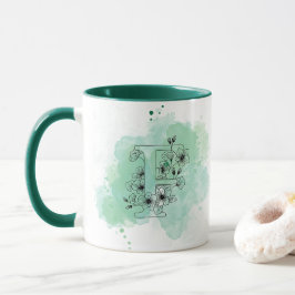 Initiaal F Waterverf Monogram Groen Botanisch Mok