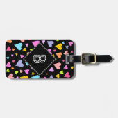 Initiaal + flauw, liefdevol, kleurrijk hartenpatro bagagelabel (Voorkant horizontaal)