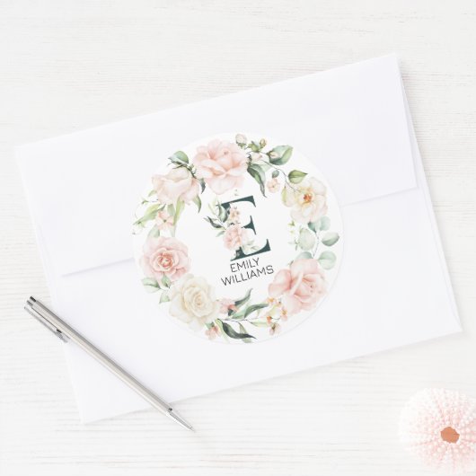 Initiaal florale letter E florale lijst Ronde Sticker (Envelop)