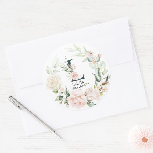 Initiaal florale lijst ronde sticker (Envelop)
