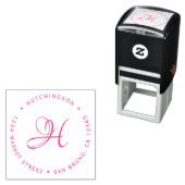 Initiaal Fuchsia Monogram Script Return Address Zelfinktende Stempel (In situ)