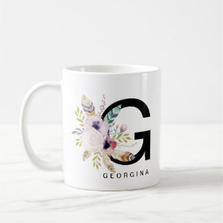 Initiaal "G" Alfabet Mok Monogram Boho Waterverf