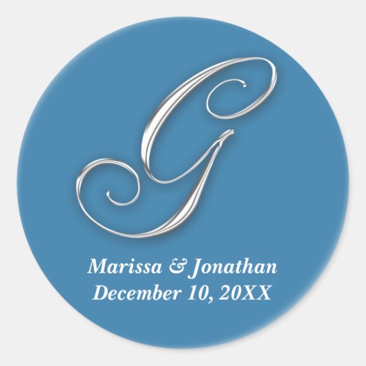 Initiaal G blauw monogram aangepaste naam gunst ze Ronde Sticker (Voorkant)