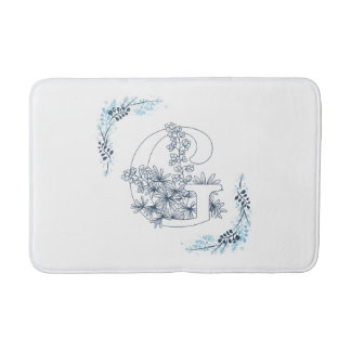 Initiaal "G" Blauw Monogram Kalme Bloemen Badmat