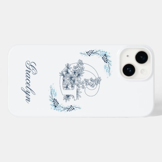 Initiaal "G" Blauw Monogram Kalme Bloemen Case-Mate iPhone Case (Achterkant (horizontaal))