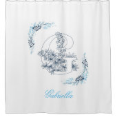 Initiaal "G" Blauw Monogram Kalme Bloemen Douchegordijn (Voorkant)