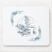 Initiaal "G" Blauw Monogram Kalme Bloemen Muismat (Voorkant)
