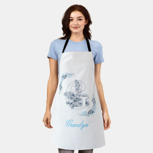 Initiaal "G" Blauw Monogram Kalme Bloemen Schort