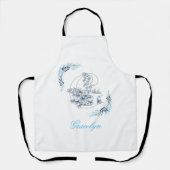 Initiaal "G" Blauw Monogram Kalme Bloemen Schort (Voorkant)