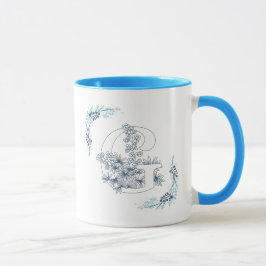 Initiaal "G" Blauw Monogram Kalme Bloemenkoffie Mok