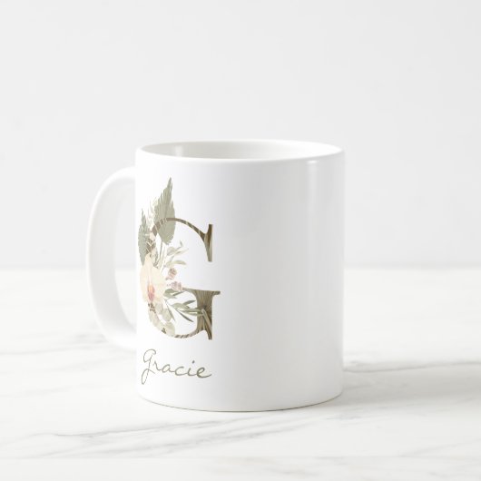 Initiaal G Boho Floral Orchid Greenery Aangepaste  Koffiemok (Voorkant links)