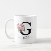 Initiaal G Monogram Bloembloem Roze Rozen Mok (Links)