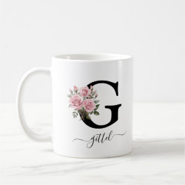 Initiaal G Monogram Bloembloem Roze Rozen Mok