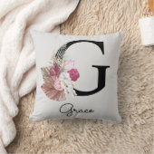 Initiaal G Monogram Roze Boho Floral Kussen (Deken)