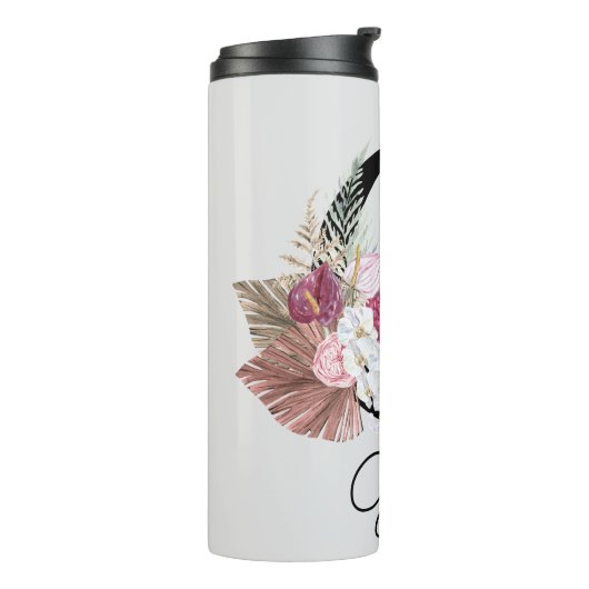 Initiaal G Monogram Roze Boho Floral Thermosbeker (Gedraaid links)