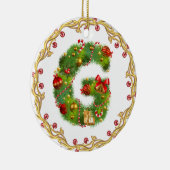 initiaal G monogrammed kerstversiering - cirkel Keramisch Ornament (Rechts)