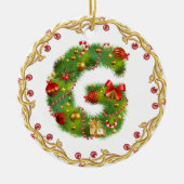 initiaal G monogrammed kerstversiering - cirkel Keramisch Ornament (Voorkant)
