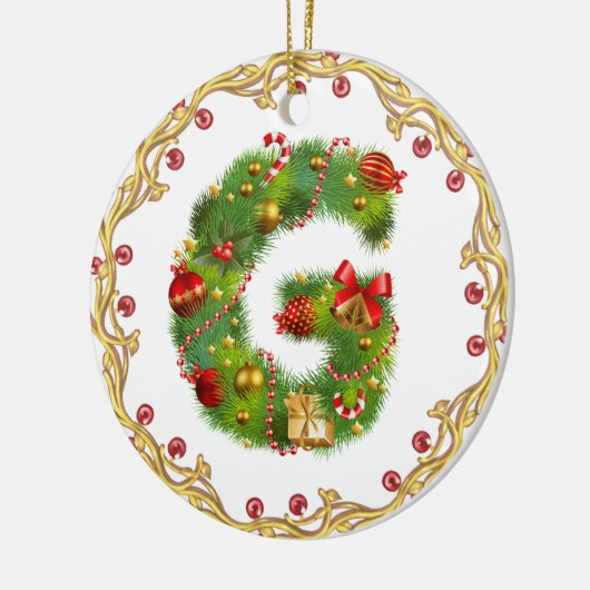 initiaal G monogrammed kerstversiering - cirkel Keramisch Ornament (Links)