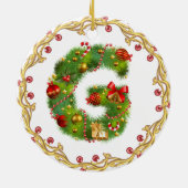 initiaal G monogrammed kerstversiering - cirkel Keramisch Ornament (Achterkant)