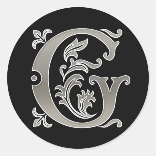 Initiaal G Ronde Sticker in zilver (Voorkant)