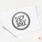 Initiaal G Ronde Sticker in Zilver (Envelop)
