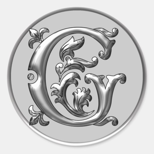 Initiaal G Ronde Sticker in zilver (Voorkant)