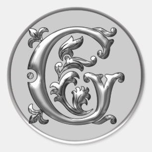 Initiaal G Ronde Sticker in zilver