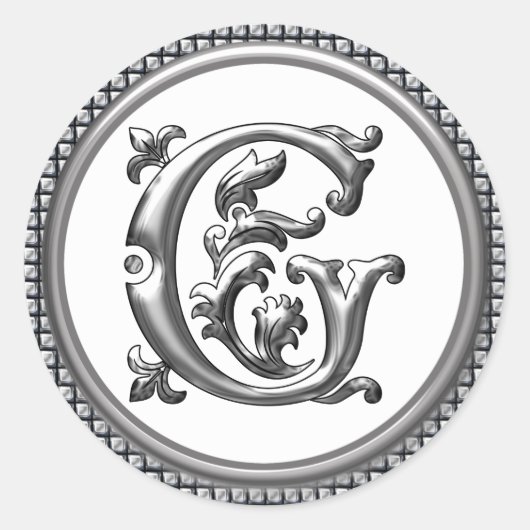 Initiaal G Ronde Sticker in Zilver (Voorkant)