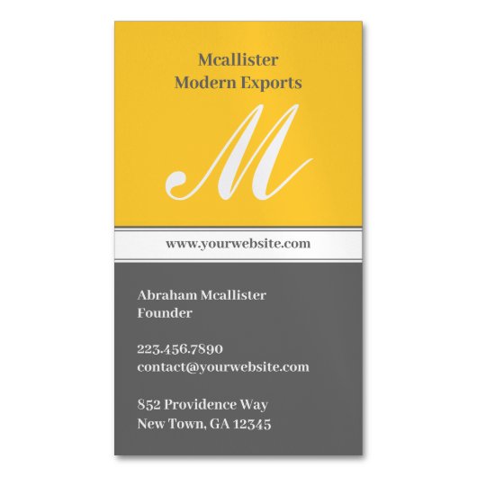 Initiaal geel grijs magnetisch visitekaartje (Voorkant Verticaal)