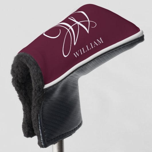 Initiaal gepersonaliseerd Elegant Bourgogne Monogr Golfheadcover (3/4 voorkant)