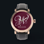 Initiaal gepersonaliseerd Elegant Bourgogne Monogr Horloge<br><div class="desc">Eenvoudige stijlvolle aangepaste initiaal monogram in de moderne typografie. Perfect cadeau op maat met een persoonlijk tintje</div>