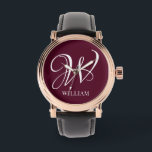 Initiaal gepersonaliseerd Elegant Bourgogne Monogr Horloge<br><div class="desc">Eenvoudige stijlvolle aangepaste initiaal monogram in de moderne typografie. Perfect cadeau op maat met een persoonlijk tintje</div>