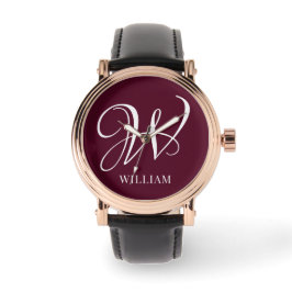 Initiaal gepersonaliseerd Elegant Bourgogne Monogr Horloge