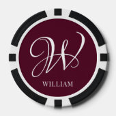 Initiaal gepersonaliseerd Elegant Bourgogne Monogr Poker Chips (Voorkant)