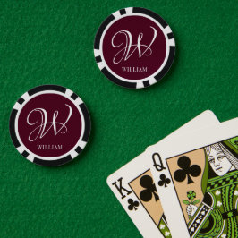 Initiaal gepersonaliseerd Elegant Bourgogne Monogr Poker Chips