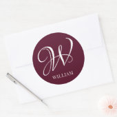 Initiaal gepersonaliseerd Elegant Bourgogne Monogr Ronde Sticker (Envelop)