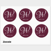 Initiaal gepersonaliseerd Elegant Bourgogne Monogr Ronde Sticker (Vel)