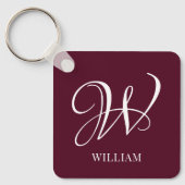 Initiaal gepersonaliseerd Elegant Bourgogne Monogr Sleutelhanger (Voorkant)