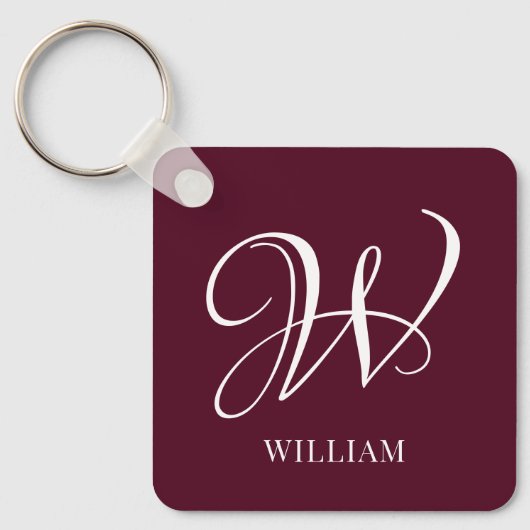 Initiaal gepersonaliseerd Elegant Bourgogne Monogr Sleutelhanger (Voorkant)