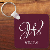 Initiaal gepersonaliseerd Elegant Bourgogne Monogr Sleutelhanger (Voorkant)